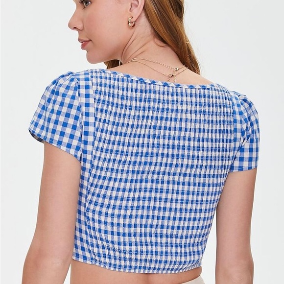 Forever 21 Blue and White Gingham Wizard of Oz Dorothy Cutout Crop Top NWOT - Picture 3 of 5